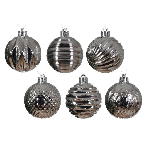 Decoris luxe kerstballen 24x - 6 cm - kunststof -zilver - Kerstbal