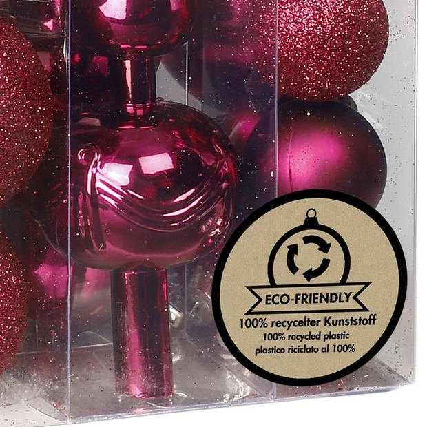 Inge Christmas kerstballen -39-dlg- bessen roze - kunststof - met piek - Kerstbal