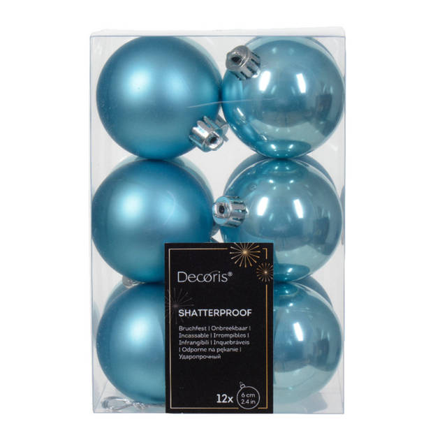 Kerstballen 24x stuks - mix lichtroze en ijsblauw - 6 cm - kunststof - Kerstbal