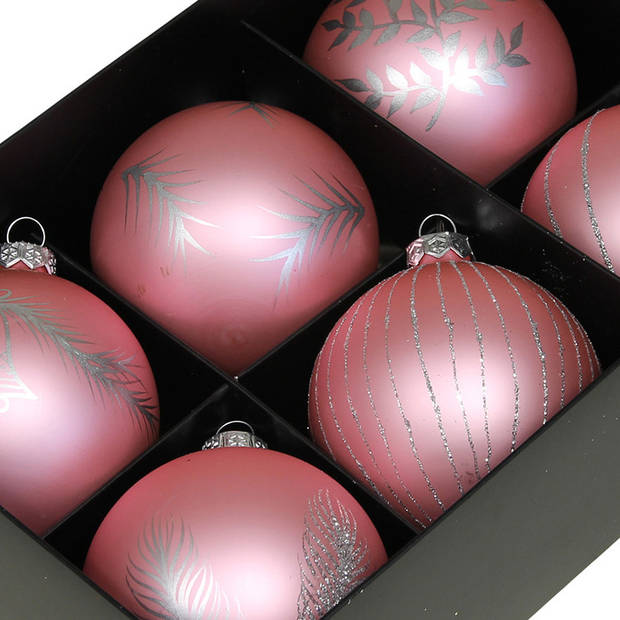 Othmar Decorations kerstballen - gedecoreerd - 12x - 8 cm - roze - Kerstbal