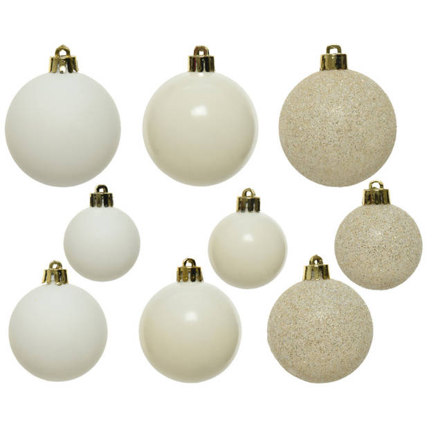 Decoris kerstballen - 30x - wol wit - 4, 5 en 6 cm -kunststof - Kerstbal