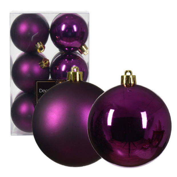 Kerstballen 24x stuks - mix donkerrood en paars - 6 cm - kunststof - Kerstbal