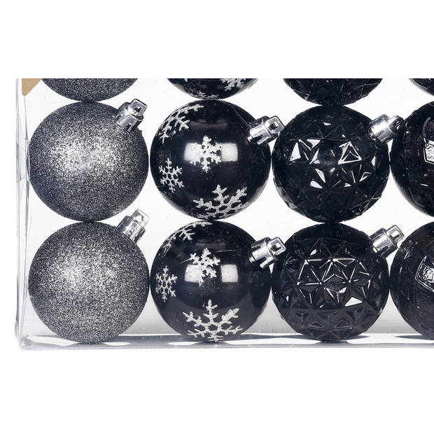 Inge Christmas kerstballen gedecoreerd - 12x - zwart - 6 cm -kunststof - Kerstbal