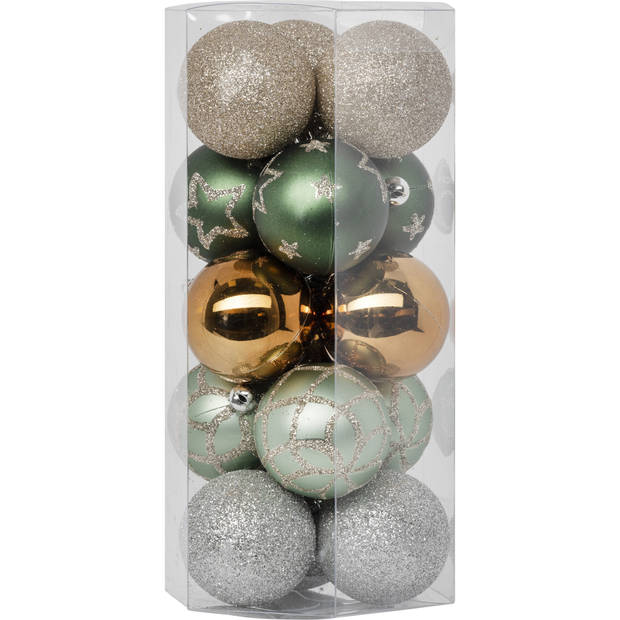 Atmosphera Kerstballen - 27x - champagne/oker/groen - 4 en 5 cm - Kerstbal