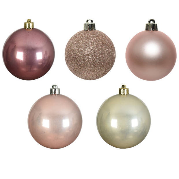 Decoris kerstballen - 30x -lichtroze/oudroze/champagne- 6cm -kunststof - Kerstbal