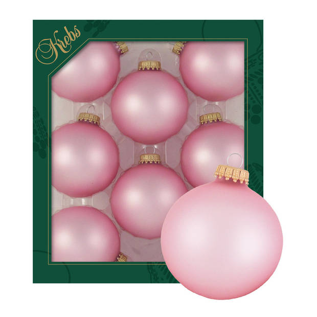 Krebs kerstballen - 8x stuks - lichtroze - glas - 7 cm - mat - Kerstbal