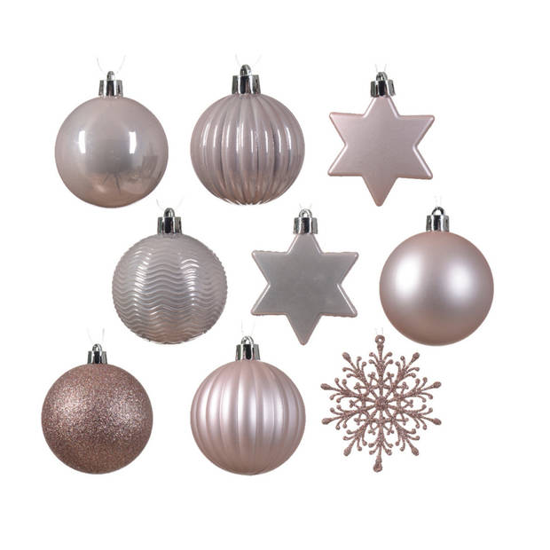 Decoris kerstballen en kersthangers - 40x - kunststof - lichtroze - mix - Kerstbal