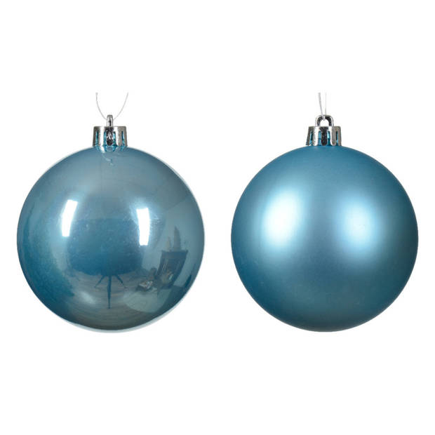 Kleine kerstballen 32x stuks - mix parelmoer wit en ijsblauw - 4 cm - kunststof - Kerstbal