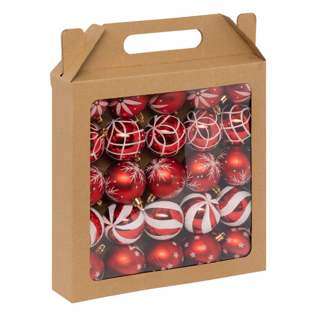 Feeric Christmas gedecoreerde kerstballen 25x- 6 cm - rood -kunststof - Kerstbal