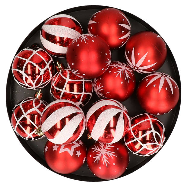 Feeric Christmas gedecoreerde kerstballen 25x- 6 cm - rood -kunststof - Kerstbal