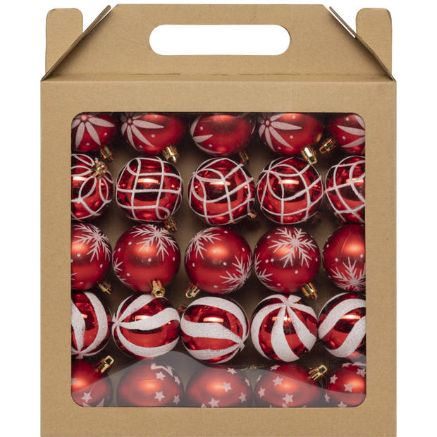 Feeric Christmas gedecoreerde kerstballen 25x- 6 cm - rood -kunststof - Kerstbal