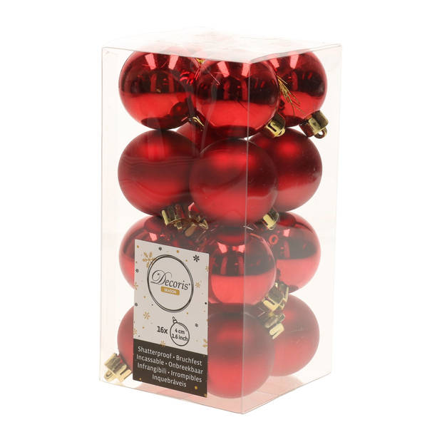 32x stuks kunststof kerstballen mix van rood en wit 4 cm - Kerstbal