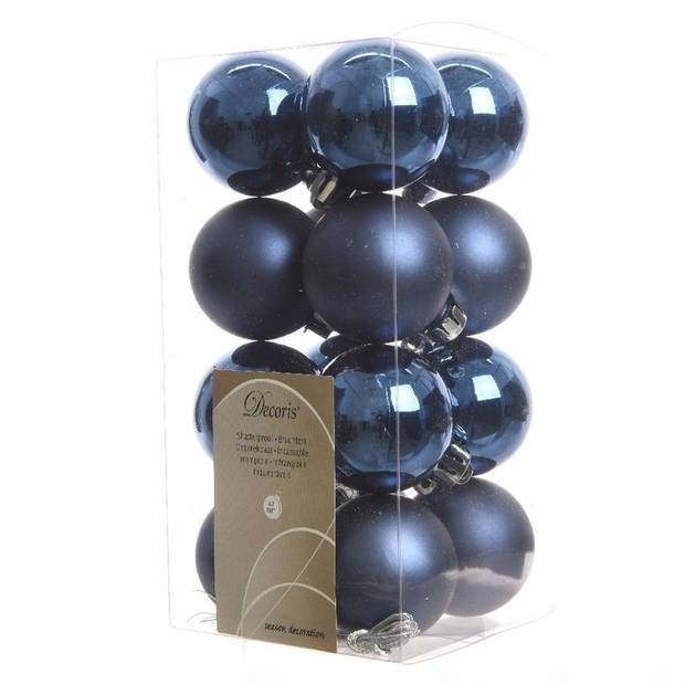 32x stuks kunststof kerstballen mix van donkerblauw en oudroze 4 cm - Kerstbal