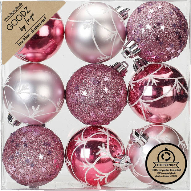 Inge Christmas Goodz kerstballen - 18x st- 6 cm - kunststof - roze - Kerstbal