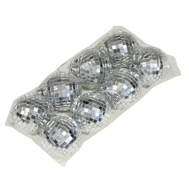 Othmar Decorations disco kerstballen - 8x - zilver - 6 cm - kunststof - Kerstbal