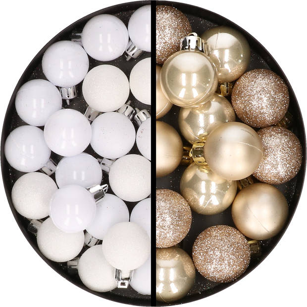 34x stuks kunststof kerstballen wit en champagne 3 cm - Kerstbal