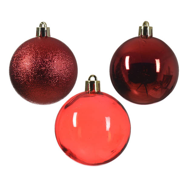 Kerstversiering set - rood - kerstballen 6 cm en slingers- kunststof - Kerstbal