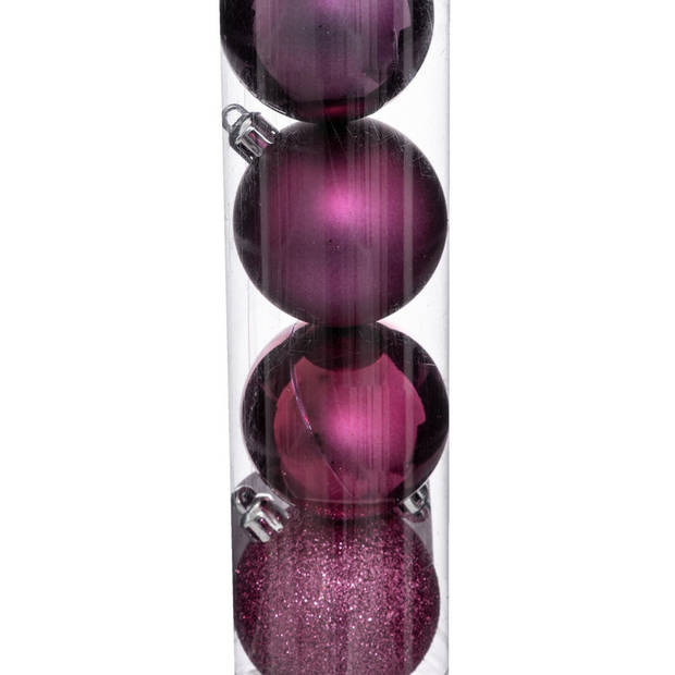 Atmosphera kerstballen - 5x stuks - framboos roze - kunststof - 5 cm - Kerstbal