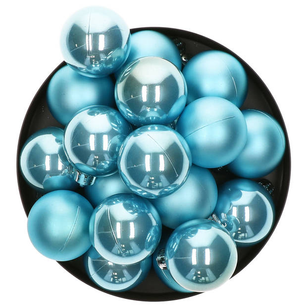 Decoris kleine kerstballen - 16x - ijs blauw - 4 cm -kunststof - Kerstbal