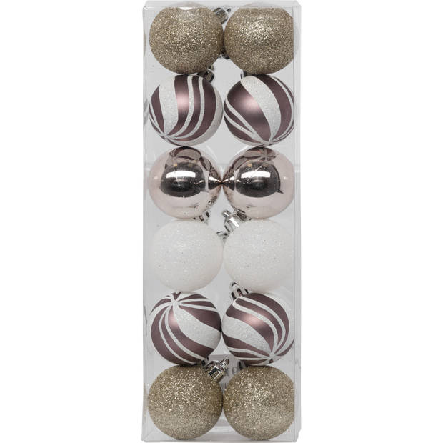 Atmosphera kerstballen -12x - D4 cm - mix wit/roze/goud/champagne - Kerstbal