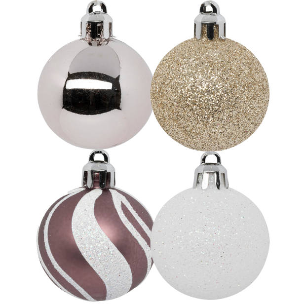 Atmosphera kerstballen -12x - D4 cm - mix wit/roze/goud/champagne - Kerstbal