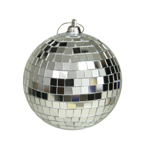 Kerstballen disco - 4x st - roze en zilver - 10 cm - kunststof - Kerstbal