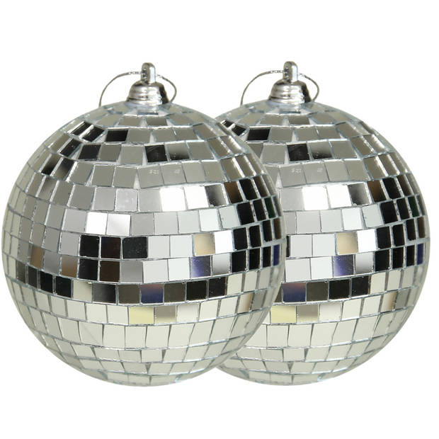 Othmar Decorations disco kerstballen - 2x - zilver - 10 cm - kunststof - Kerstbal