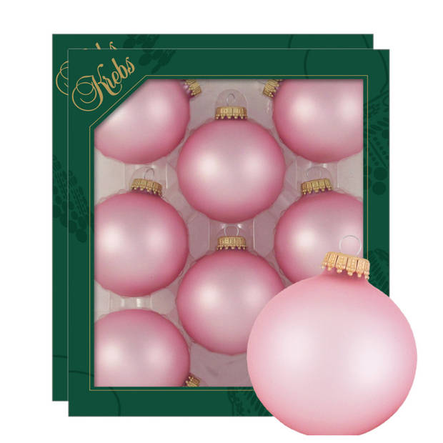 Krebs kerstballen - 16x stuks - chic roze - glas - 7 cm - mat - Kerstbal