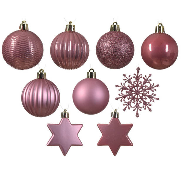 Kerstversiering- oudroze - kerstballen, ornamenten, slinger - kunststof - Kerstbal