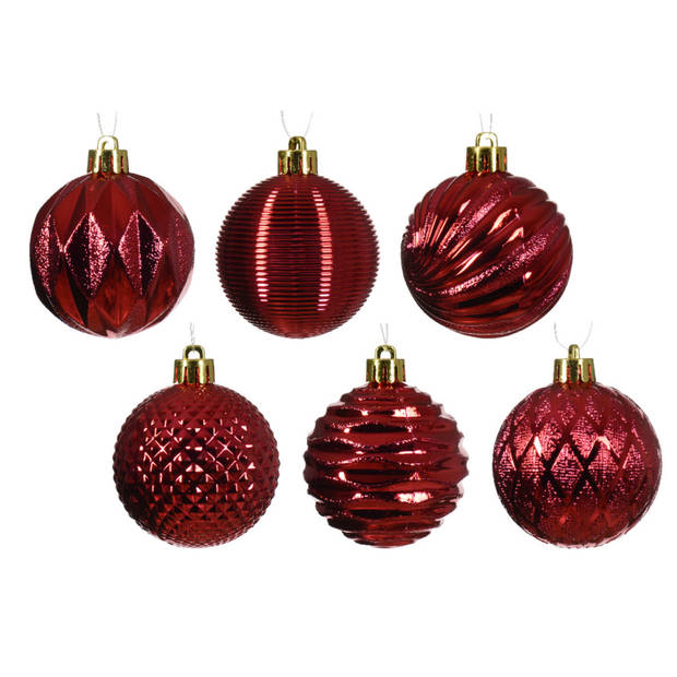 12x st kerstballen 6 cm incl. folieslinger - rood - kunststof - Kerstbal