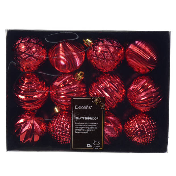 Decoris luxe kerstballen 24x - 6 cm - kunststof -rood - Kerstbal