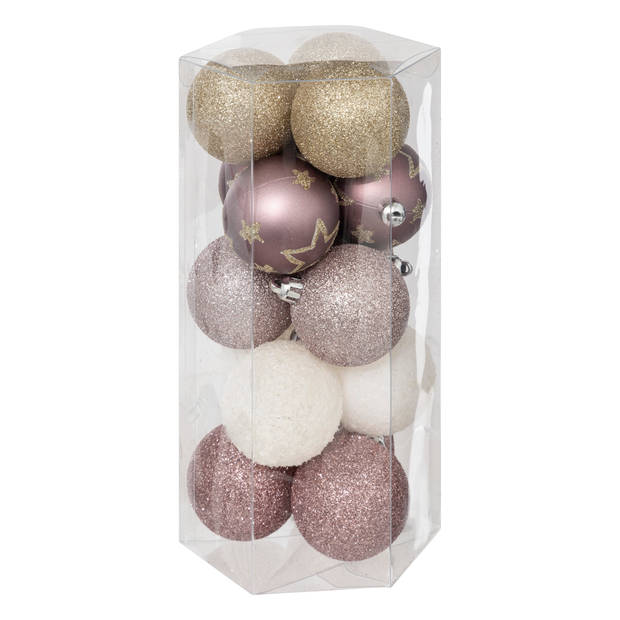 Atmosphera kerstballen - 30x - D5 cm - mix roze/champagne - plastic - Kerstbal
