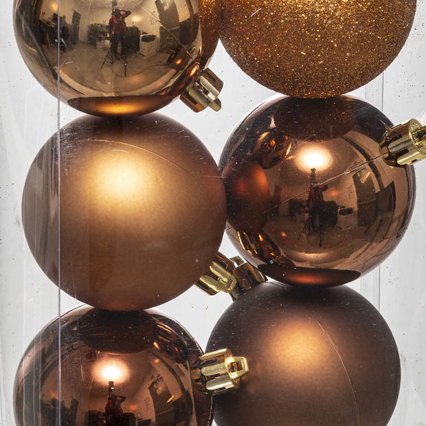 Atmosphera Kerstballen - 13x st - brons - 5 en 7 cm - kunststof - Kerstbal