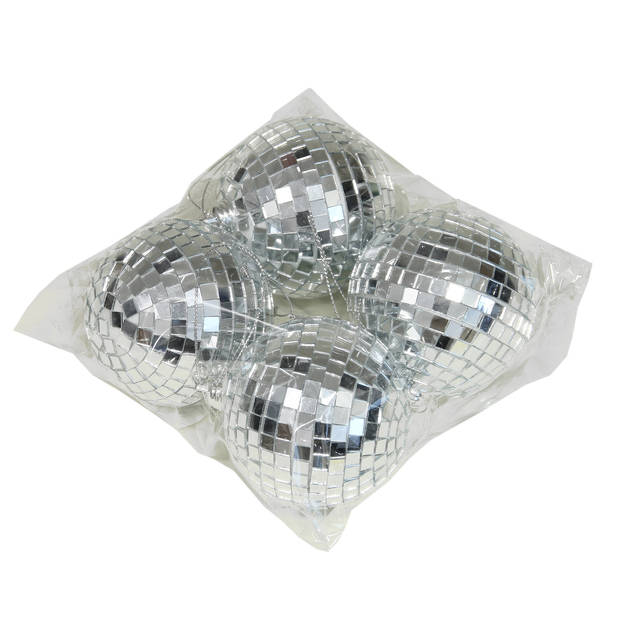 Othmar Decorations disco kerstballen - 4x - zilver - 8 cm - kunststof - Kerstbal