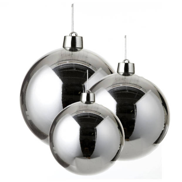 Grote kerstballen 3x stuks zilver 15, 20 en 25 cm kunststof Kerstbal