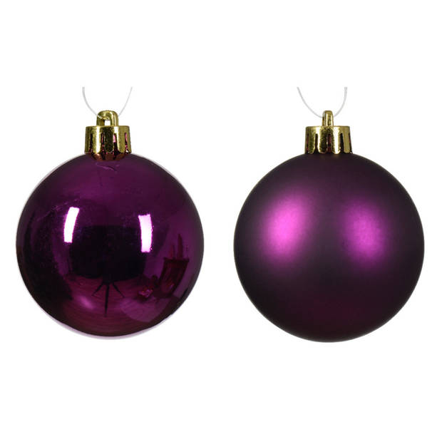 Decoris kerstballen - 12x - paars - 6 cm -kunststof - Kerstbal