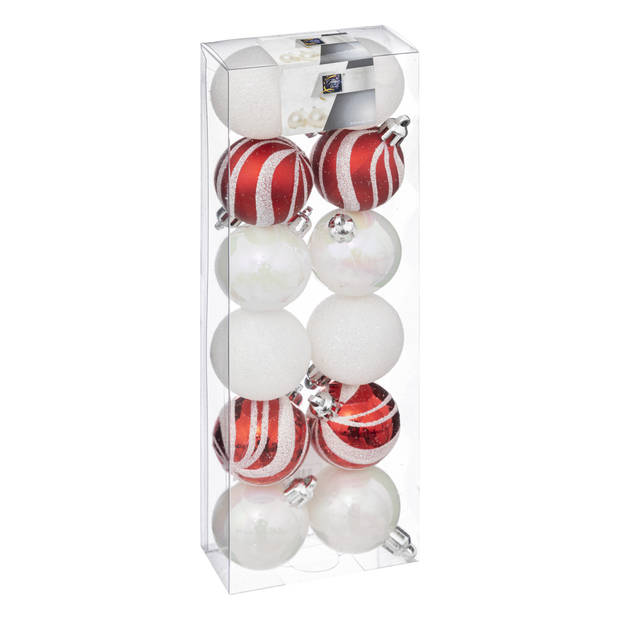 Atmosphera Kerstballen - 27x st - rood/wit - 4 en 5 cm - Kerstbal