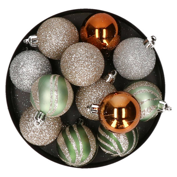 Atmosphera kerstballen - 12x -D4 cm - champagne/oker/lichtgroen - Kerstbal