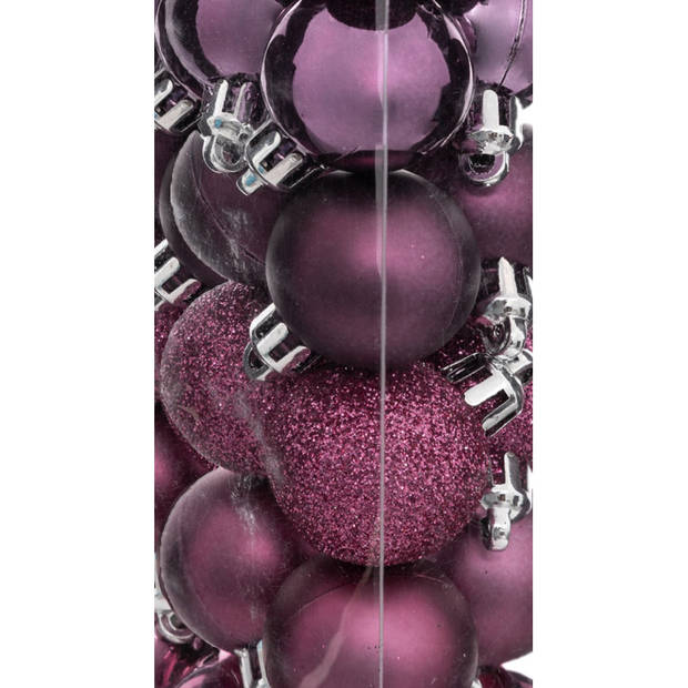 Kerstballen - 26x st - 3 en 7 cm - framboos roze - kunststof - Kerstbal