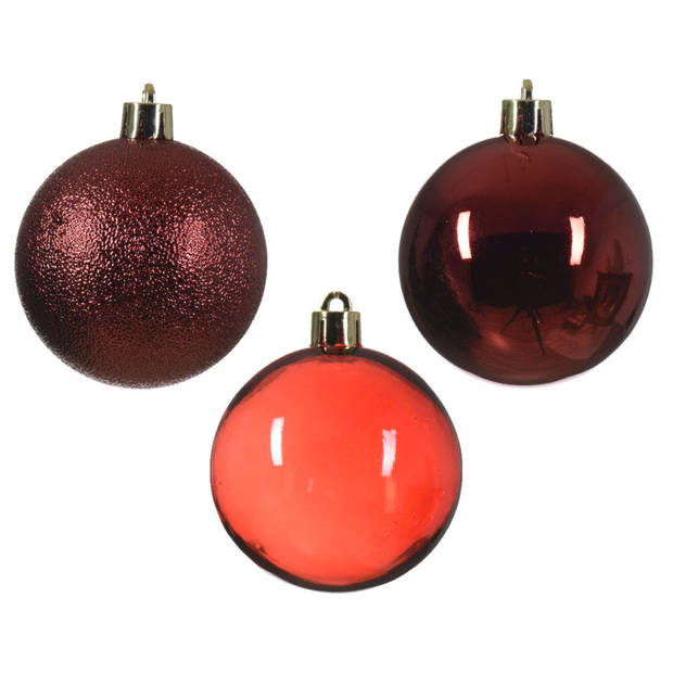 Decoris kerstballen - 50x stuks - 6 cm - kunststof -donkerrood - Kerstbal