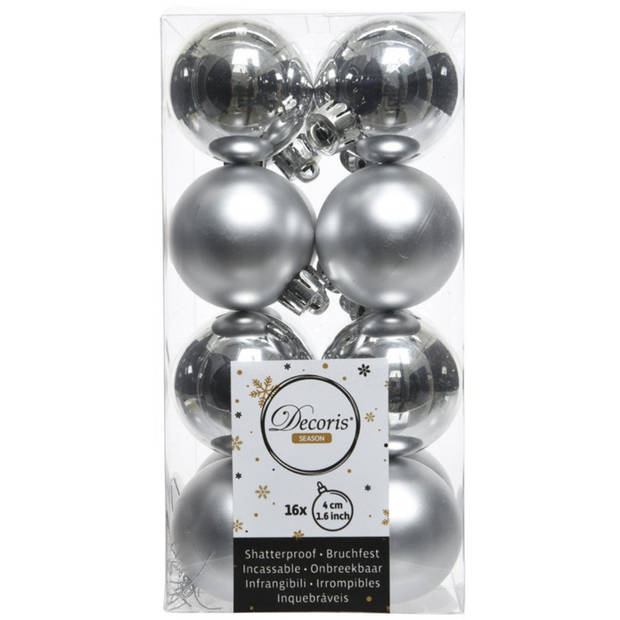 Kleine kerstballen 32x stuks - mix zilver en ijsblauw - 4 cm - kunststof - Kerstbal