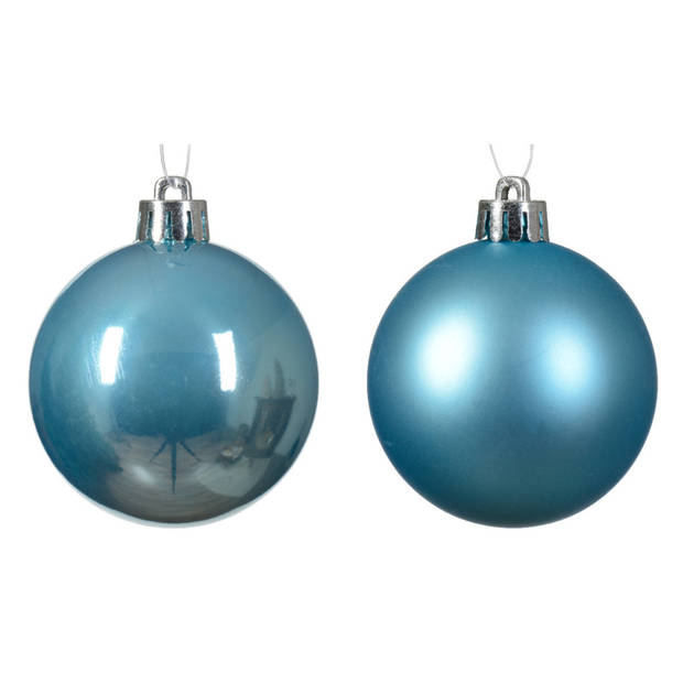 Decoris kerstballen - 12x - ijs blauw - 6 cm -kunststof - Kerstbal