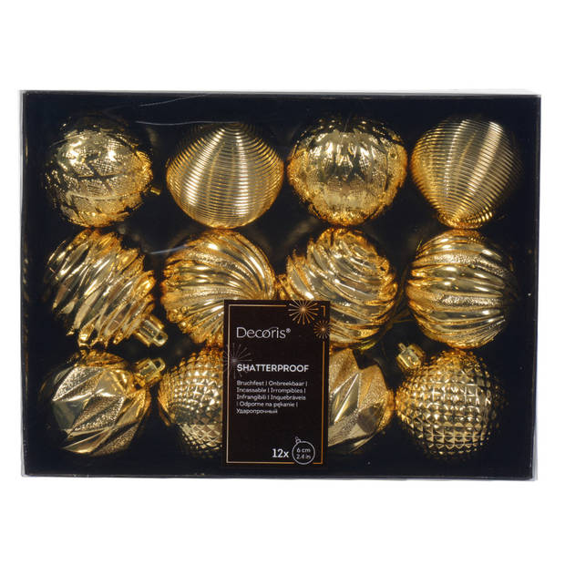 12x st kerstballen 6 cm incl. folieslinger - goud - kunststof - Kerstbal