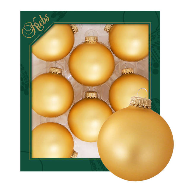 Krebs kerstballen - 8x stuks - geel/ goud - glas - 7 cm - mat - Kerstbal