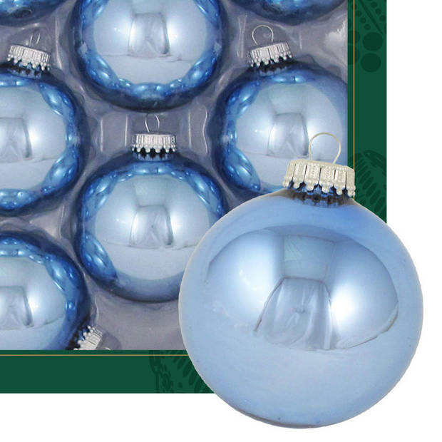 Krebs kerstballen - 8x stuks - ijsblauw - glas - 7 cm - glans - Kerstbal