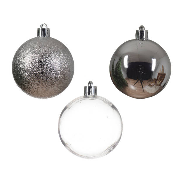 Decoris kerstballen - 50x stuks - 6 cm - kunststof -zilver - Kerstbal