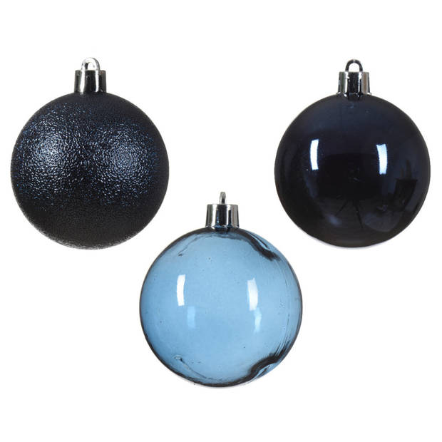Decoris kerstballen - 50x stuks - 6 cm - kunststof -donkerblauw - Kerstbal