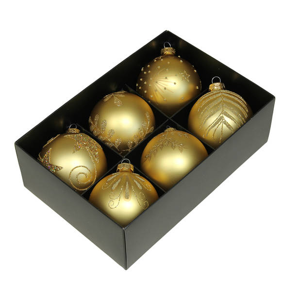 Othmar Decorations kerstballen - gedecoreerd - 12x - 8 cm - goud - Kerstbal