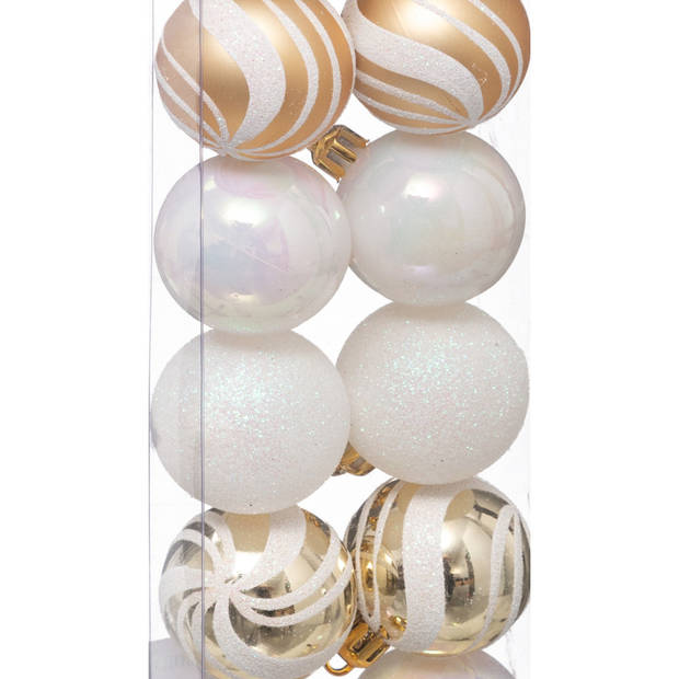 Atmosphera kerstballen - 24x - D4 cm - parelmoer wit/goud - plastic - Kerstbal
