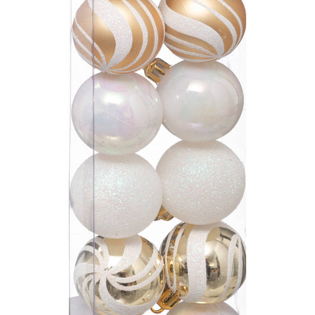 Atmosphera kerstballen - D4 cm - 12x- parelmoer wit/goud - plastic - Kerstbal